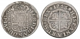 FERNANDO VI (1746-1759). 1 Real. (Ar. 2,65g/19mm). 1755. Madrid JB. (Cal-2019-179). BC+