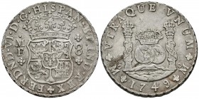 FERNANDO VI (1746-1759). 8 Reales. (Ar. 26,86g/39mm). 1749. México MF. (Cal-2019-473). MBC+. Rayitas de ajuste en anverso.