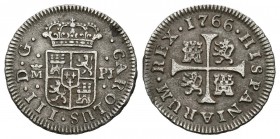 CARLOS III (1759-1788). 1/2 Real. (Ar. 1,40g/15mm). 1766. Madrid PJ. (Cal-2019-153). MBC.