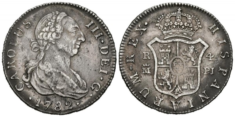 CARLOS III (1759-1788). 4 Reales (Ar. 13,34g/32mm). 1782. Madrid PJ. (Cal-2019-8...