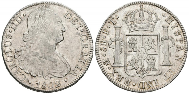 CARLOS IV (1788-1808). 8 Reales. (Ar. 26,92g/40mm). 1802. México FT. (Cal-2019-9...