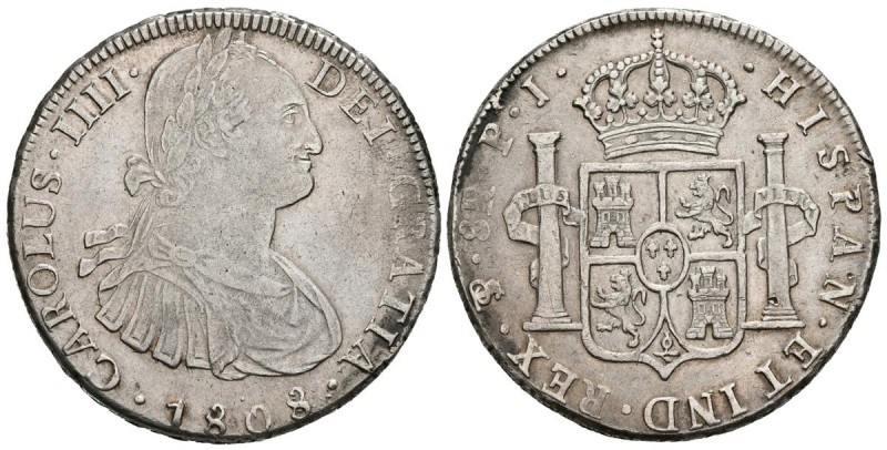 CARLOS IV (1788-1808). 8 Reales. (Ar. 26,86g/39mm). 1808. Potosí PJ. (Cal-2019-1...