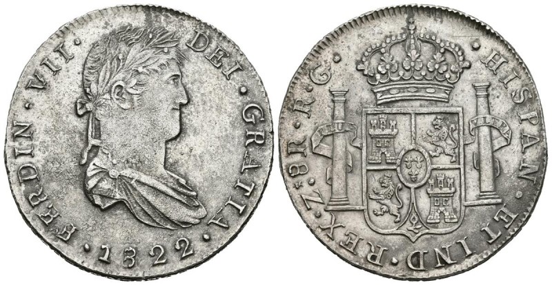 FERNANDO VII (1808-1833). 8 Reales (Ar. 26,84g/38mm). 1822. Zacatecas RG. (Cal-2...