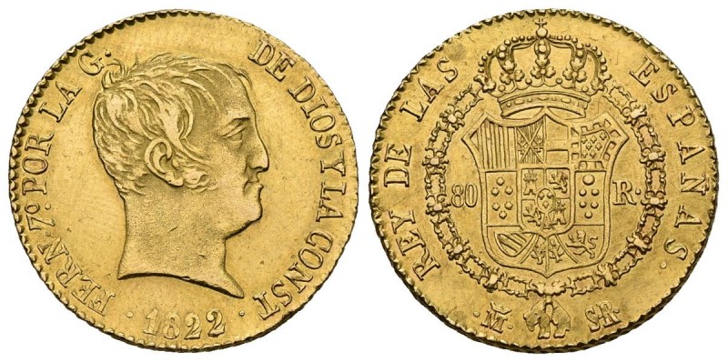 FERNANDO VII (1808-1833). 80 Reales. (Au. 6,69g/22mm). 1822. Madrid SR. (Cal-201...