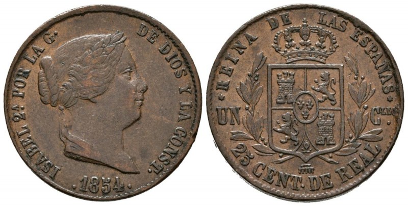 ISABEL II (1833-1868). 25 Céntimos de Real. (Cu. 9,88g/27mm). 1854. Segovia. (Ca...