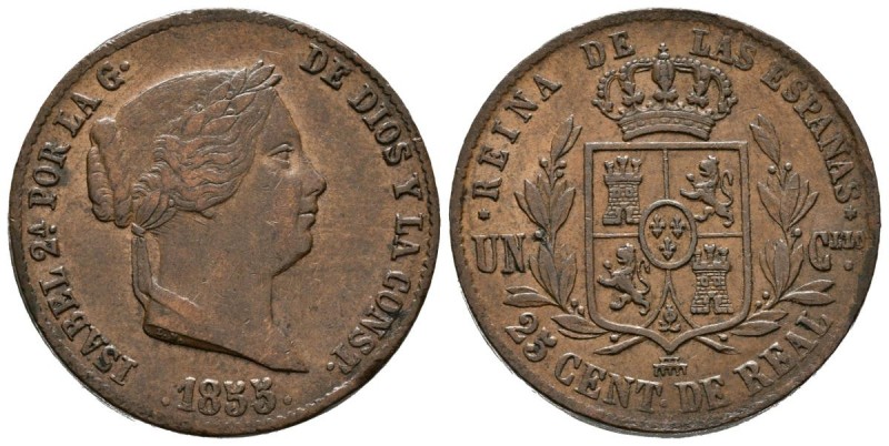 ISABEL II (1833-1868). 25 Céntimos de Real. (Cu. 9,80g/27mm). 1855. Segovia. (Ca...