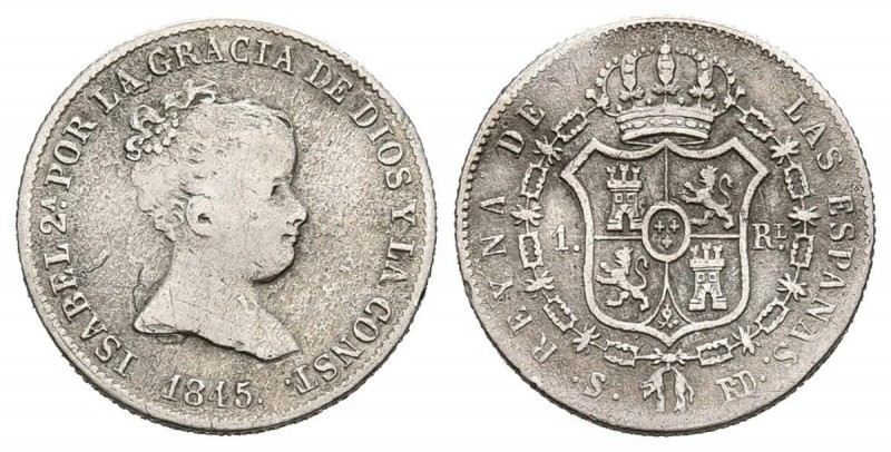 ISABEL II (1833-1868). 1 Reales. (Ar. 1,41g/14,4mm). 1845. Sevilla RD. (Cal-2019...