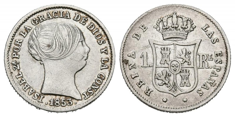 ISABEL II (1833-1868). 1 Real. (Ar. 1,28g/13mm). 1853. Sevilla. (Cal-2019-322). ...