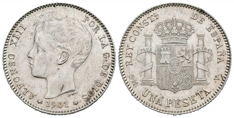 ALFONSO XIII (1885-1931). 1 Peseta. (Ar. 4,99g/23mm). 1901 *19-01. Madrid SMV. (...