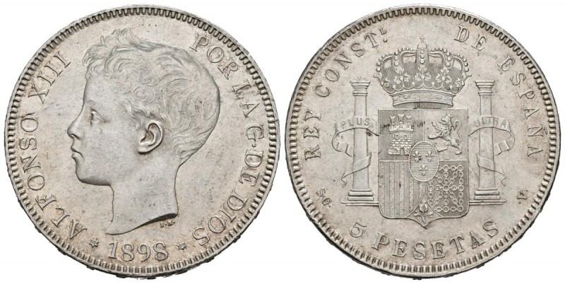 ALFONSO XIII (1885-1931). 5 Pesetas. (Ar. 25,20g/36mm). 1898 *18-98. Madrid SGV....