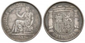 II REPUBLICA (1931-19369). 1 Peseta (Ar. 4,95g/23mm). 1933 *3-4. Madrid. (Cal-2019-34). EBC