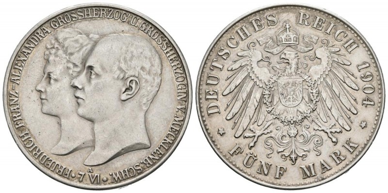 ALEMANIA. 5 Marcos. (Ar. 27,70g/38mm). 1904. (Km#334). Conmemoración Boda Franci...