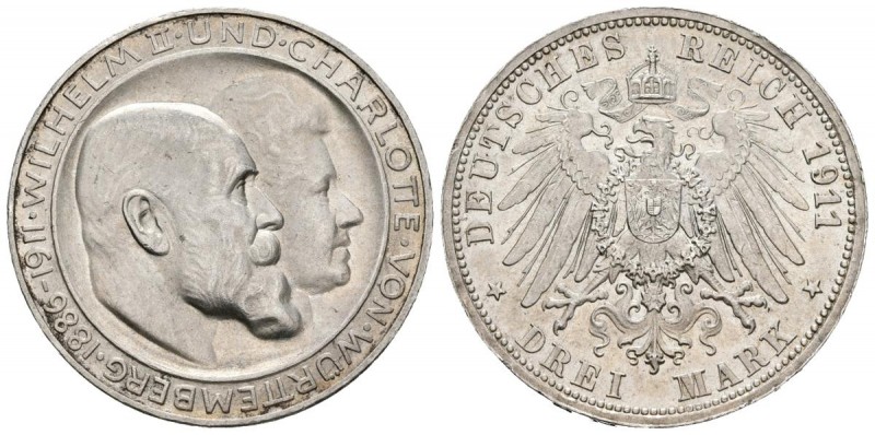 ALEMANIA. 3 Marcos. (Ar. 16,71g/33mm). 1911. Freudenstadt. (Km#736). EBC.