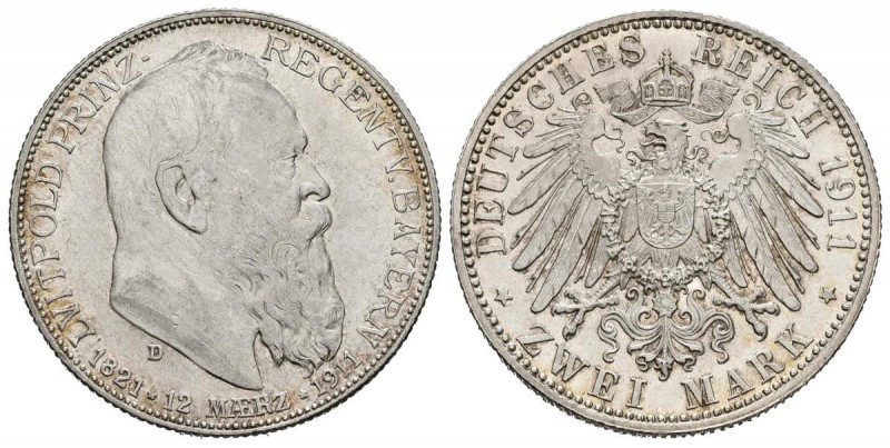 ALEMANIA. 2 Marcos (Ar.11,07g/28mm). 1911. Baviera. (Km#997). 90 aniversario del...