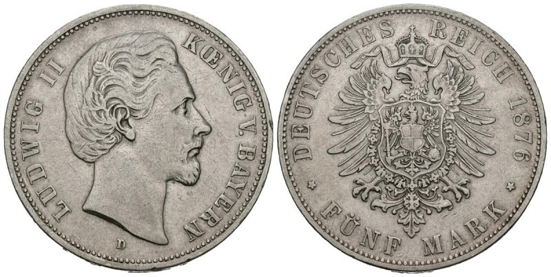 AUSTRIA. 5 Marcos (Ar. 27,56g/38mm). 1876. Baviera. (Km#502). MBC+.