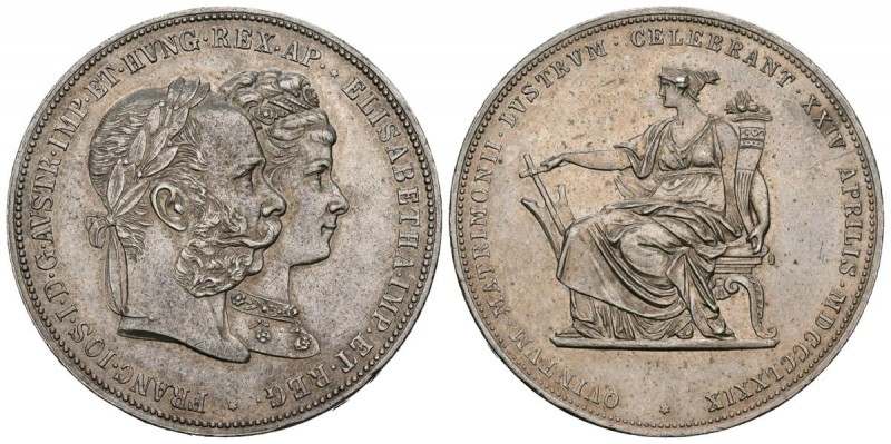 AUSTRIA. 2 Florínes. (Ar. 24,69g/36mm). 1879. (KM#XM5). Bodas de Plata Reales. E...