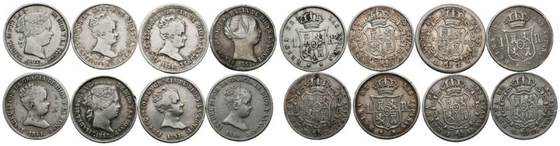 MONARQUIA ESPAÑOLA. Conjunto de 8 monedas de 1 Real de Isabel II de la ceca de M...