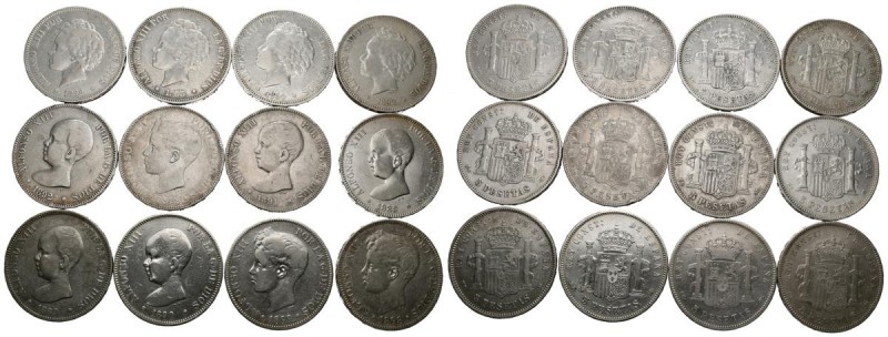 CENTENARIO DE LA PESETA. Conjunto de 12 monedas de 5 Pesetas del reinado de Alfo...