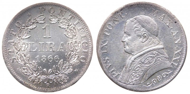 Stato Pontificio - Roma - Pio IX (1846-1878) 1 Lira 1866 XXI - Ag