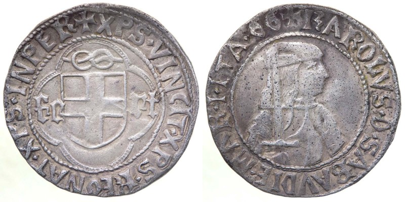 Carlo I (1482-1490) Testone II°Tipo - RRRR ESTREMAMENTE RARO - Mir.228a - Ag