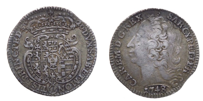 Carlo Emanuele III (1730-1773) Lira 1748 - RARA - Ag