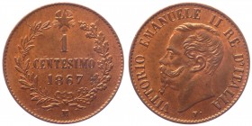 Vittorio Emanuele II - Vittorio Emanuele II (1861-1878) 1 Centesimo 1867 Milano - RAME ROSSO