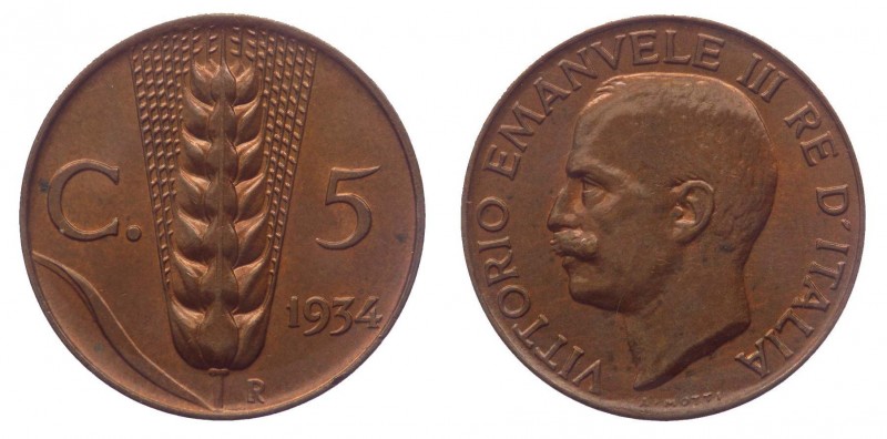 Vittorio Emanuele III - "Vittorio Emanuele III (1900-1943) 5 Centesimi ""Spiga""...