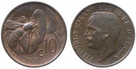 Vittorio Emanuele III - "Vittorio Emanuele III (1900-1943) 10 Centesimi ""Ape"" 1927 - RAME ROSSO - Cu"