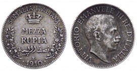Somalia Italiana - Vittorio Emanuele III (1910-1925) Mezza Rupia 1910 - NC - Ag