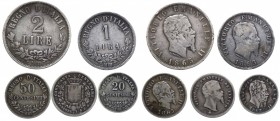 Lotto n.5 monete: VEII 2 Lire 1863 Napoli - VEII 1 Lira 1863 Milano - VEII re eletto 50 centesimi 1960 Firenze - VEII 50 centesimi 1863 Milano - 20 ce...