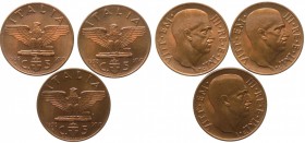 Lotto n.3 Monete - 5 Centesimi Impero 1938 Rame Rosso