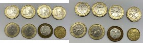 Euro - Lotto n.8 monete: 1 euro 2002 taglio ad ore 12 - 1 euro 2002 D/R mancanza di metallo - 1 euro 2002 R/asse spostato 90° - 1 euro 2002 R/asse spo...
