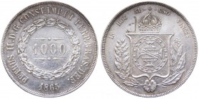 Brasile - Pietro II (1831-1889) 1000 Reis 1865 - Ag