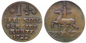 German States - Stolberg - 1 1/2 Pfenning 1722 - Cu