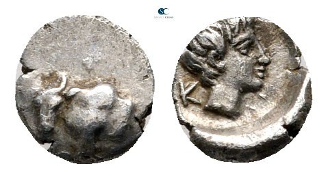 Caria. Kasolaba 450-400 BC. 
Tetartemorion AR

5 mm., 0,16 g.



very fin...