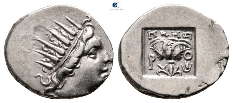 Islands off Caria. Rhodos. ΜΑΗΣ (Maes), magistrate circa 88-84 BC. 
Plinthophor...