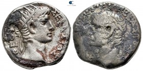 Egypt. Alexandria. Tiberius, with Divus Augustus AD 14-37.  Dated RY 14=AD 27/8. Tetradrachm AR