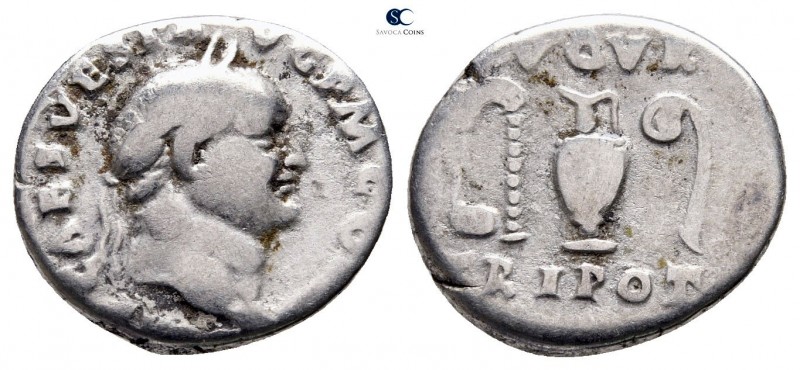 Vespasian AD 69-79. Rome
Denarius AR

17 mm., 3,08 g.



nearly very fine