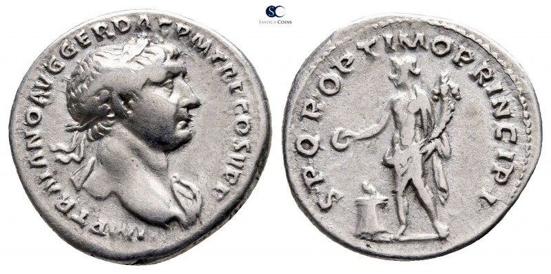 Trajan AD 98-117. Rome
Denarius AR

18 mm., 3,36 g.



very fine