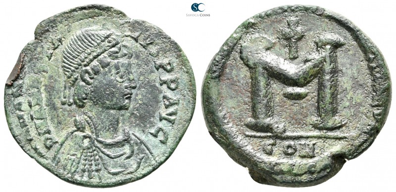 Anastasius I AD 491-518. Constantinople
Follis Æ

25 mm., 8,35 g.



good...