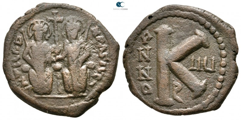 Justin II and Sophia AD 565-578. Theoupolis (Antioch)
Half follis Æ

23 mm., ...
