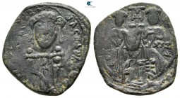 Michael VII Doukas AD 1071-1078. Overstruck on a follis of Constantine X Ducas and Eudocia (AD 1059-1067). Constantinople. Follis Æ