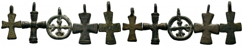 Byzantine Cross Pendant Lot 5x. 8th-12th century AD.,About fine to about very fi...