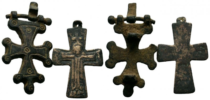 Byzantine Cross Pendant Lot 2x. 8th-12th century AD.,About fine to about very fi...