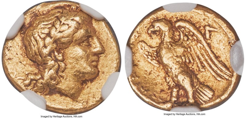 CALABRIA. Tarentum. Time of Pyrrhus of Epirus (ca. 281-240 BC). AV quarter-state...