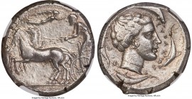 SICILY. Syracuse. Second Democracy (ca. 440-430 BC). AR tetradrachm (26mm, 17.42 gm, 4h). NGC Choice XF 3/5 - 2/5, Fine Style, brushed. Charioteer dri...