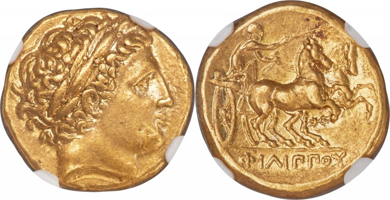 MACEDONIAN KINGDOM. Philip II (359-336 BC). AV stater (18mm, 8.62 gm, 9h). NGC A...