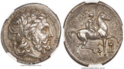 MACEDONIAN KINGDOM. Philip II (359-336 BC). AR tetradrachm (26mm, 14.13 gm, 5h). NGC Choice XF S 5/5 - 4/5, Fine Style. Amphipolis IV, ca. 315/4-295/4...