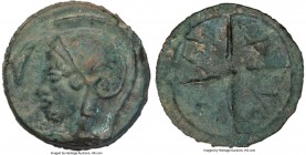 SCYTHIA. Olbia. Ca. 470-460 BC. AE large aes grave (70mm, 110.98 gm, 4h). VF. Head of Athena left, wearing Attic helmet; tailless dolphin with large e...