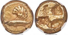 MYSIA. Cyzicus. Ca. 600-550 BC. EL sixth-stater or hecte (10mm, 2.67 gm). NGC XF 5/5 - 3/5. Tunny fish left, with single large, curved griffin wing / ...